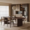 Modern Dining Room Interior With Wooden Table Chairs Pendant Light And Cabinet
