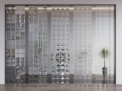 Modern Stylish Room Divider With Geometric Patterns And Metal Frame In Interior With Potted Plant 3d model