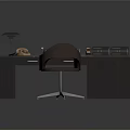 Vintage Office Desk With Desk Lamp Telephone Typewriter Pen Holder Paper Stack And Office Chair