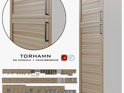 TORHAMN Wooden Cabinets With Black Handles Modular Design And Accessories 3d model
