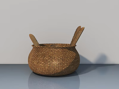 Decorative Ornament Set Featuring Woven Basket And Feather Accents On Smooth Surface 3d model