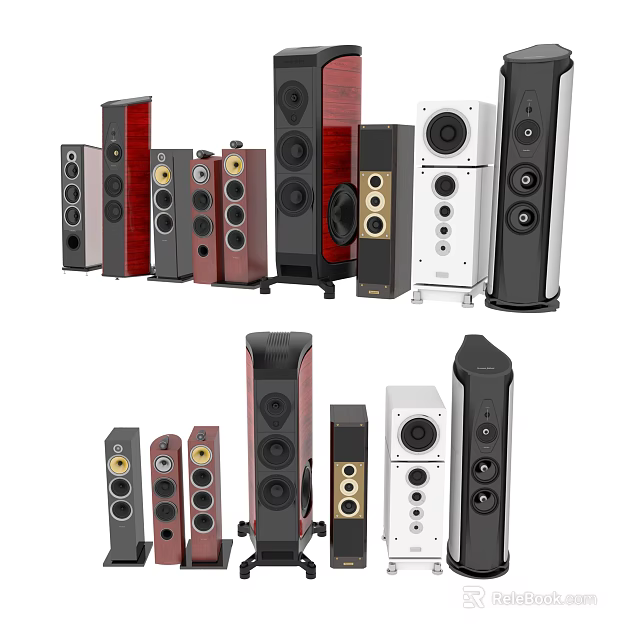 Stylish Audio Speakers With Red Black White Wooden Colors Various Designs And Styles 3d model 