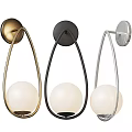 Gold Black and Silver Wall Lamps with Circular Frame and Spherical Shade 3d model