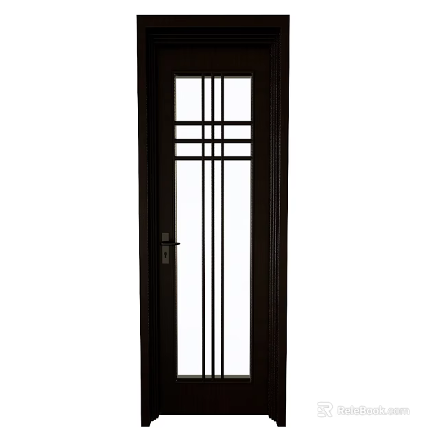Dark Frame Swing Door With Glass Panel And Decorative Lines Design 3d model