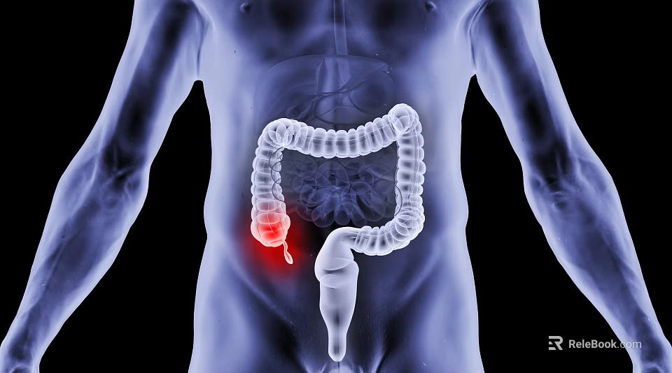 Human Abdominal Intestines Detailed Anatomical Illustration With Highlighted Inflamed Section 3d model 