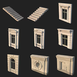 European classical window steps 3d model