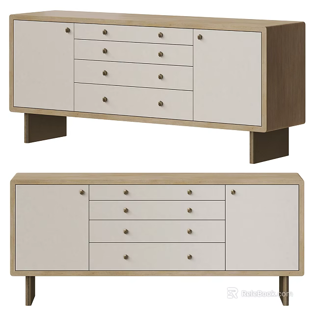 Modern Wooden Console Cabinet And Sideboard With Drawers Doors And Metal Handles 3d model 