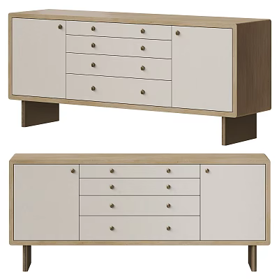 Modern Wooden Console Cabinet And Sideboard With Drawers Doors And Metal Handles 3d model