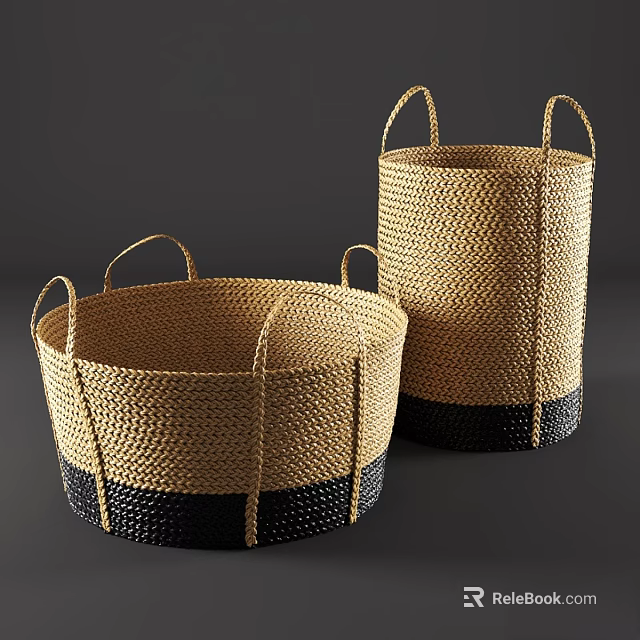 Woven Wall Decor Baskets With Handles In Natural And Black Color 3d model 