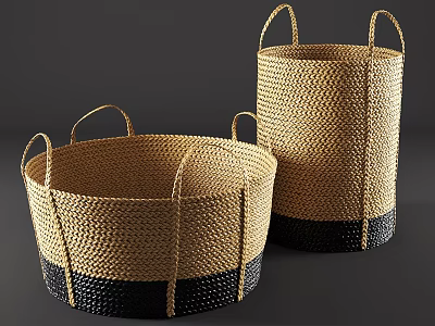 Woven Wall Decor Baskets With Handles In Natural And Black Color 3d model