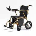 Medical Device Foldable Wheelchair With Black Seat Golden Frame Armrests And Footrests