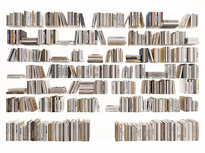 Vintage Books Collection Stacked on Shelves with Various Sizes and Colors 3d model