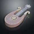 Pink Pipa Musical Instrument With Floral Decorations Curved Headstock And Strings Design