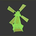 Small Vintage Decorative Windmill Model With Yellow Blades And Red Base