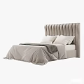 Modern Upholstered Double Bed With Tufted Headboard And Neutral Linen Bedding 3d model