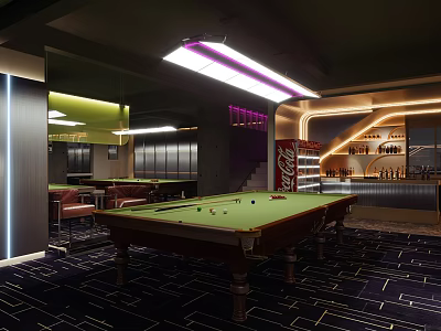 Modern Billiard Room Interior With Pool Table And Neon Lighting 3d model