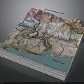 3D Topographic Model Featuring Continental Shelf Slope Trench Mountains And Rivers