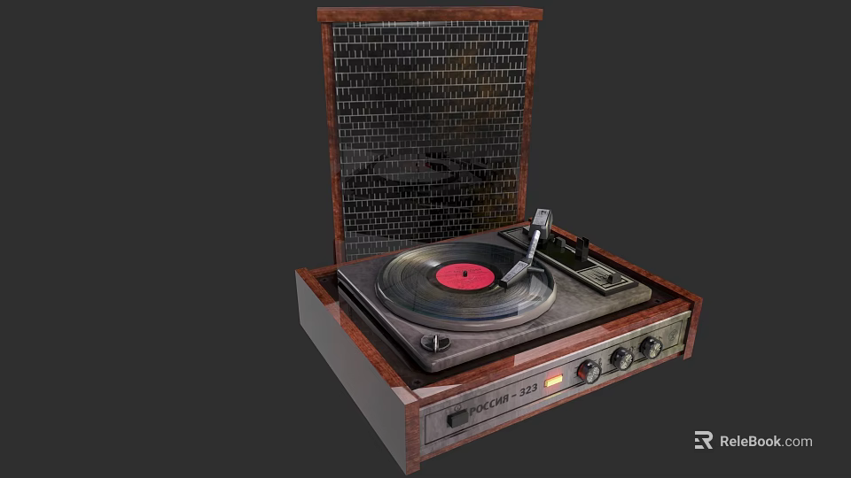 Vintage Wooden Turntable Audio System With Vinyl Record Player Design 3d model 