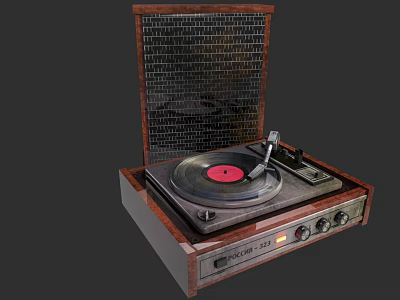 Vintage Wooden Turntable Audio System With Vinyl Record Player Design 3d model