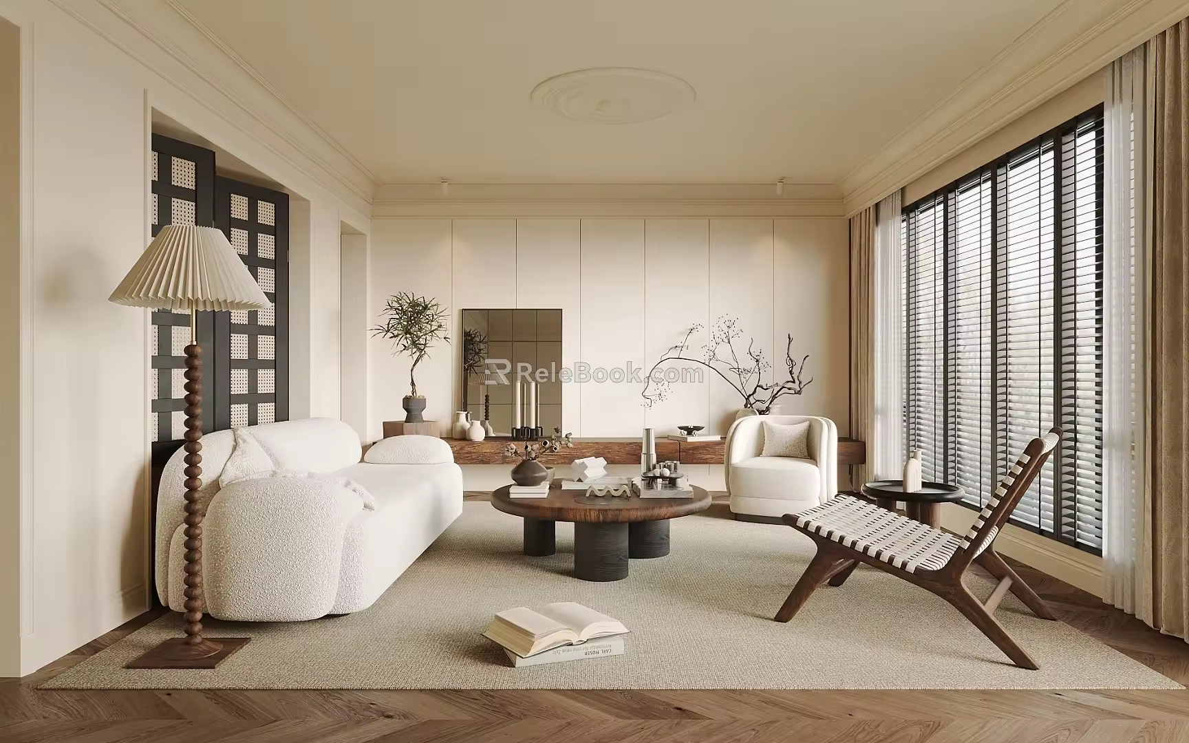 Living Room Sofa Combination Coffee Table Single Sofa Leisure Chair Floor Lamp 3d model