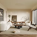 Living Room Sofa Combination Coffee Table Single Sofa Leisure Chair Floor Lamp 3d model