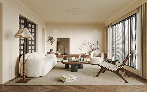 Living Room Sofa Combination Coffee Table Single Sofa Leisure Chair Floor Lamp 3d model