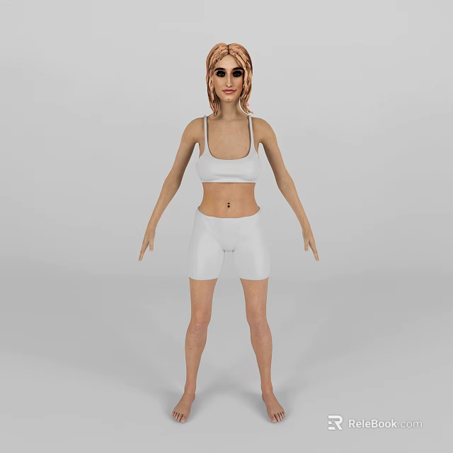 Woman In White Sports Bra And White Shorts Activewear Outfit Style 3d model 