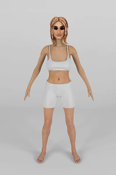 Woman In White Sports Bra And White Shorts Activewear Outfit Style 3d model