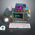 Vintage Computer Setup With Retro Monitor Keyboard Mouse And Code 3d model