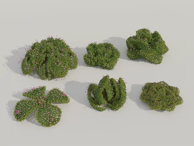 Different Types of Green Bushes With Various Shapes and Natural Textures 3d model