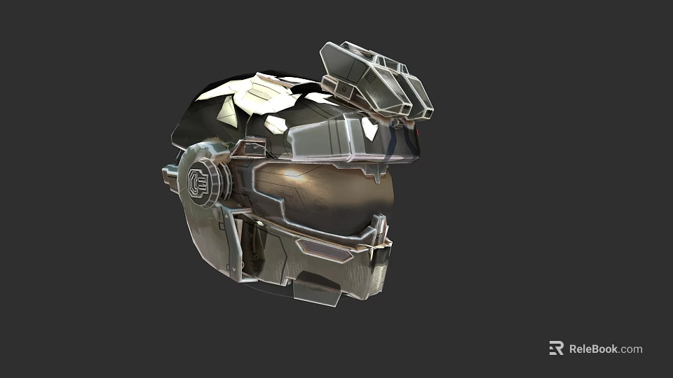 Game Movie Character Mechanical Helmet With Futuristic Metallic Design And Shiny Visor 3d model 