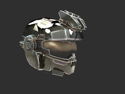 Game Movie Character Mechanical Helmet With Futuristic Metallic Design And Shiny Visor 3d model