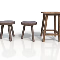 Wooden Furniture Set Including Two Small Round Stools And One Tall Stool