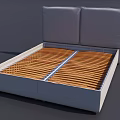 Modern Double Bed With Light Gray Frame Upholstered Headboard And Wooden Slat Base