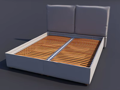 Modern Double Bed With Light Gray Frame Upholstered Headboard And Wooden Slat Base 3d model