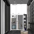 Modern Home Balcony Design With Glass Doors Storage Cabinets And Green Plants