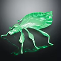 Green Leaf Shaped Insect Model With Glossy Texture On Black Background