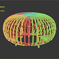 Yellow Rattan Round Decorative Ornament Piece with Hollow Design and Short Legs