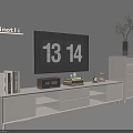 White TV Stand Featuring Books Small Clock And Decorations Near Wall TV