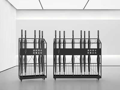 Public Facility Shared Umbrellas Storage With Metal Racks And Display Stand 3d model