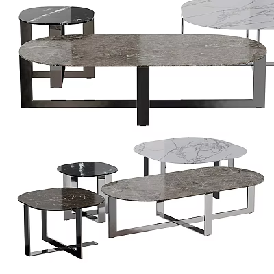Modern Tea Table and Chairs Design with Marble Top and Metal Frame for Living Room 3d model