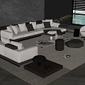 Modern Living Room Interior Sofa and Coffee Table Set with Comfortable Cushions and Accent Chair