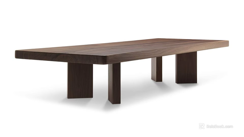 Modern Walnut Wooden Coffee Table With Simple Design And Four Legs 3d model