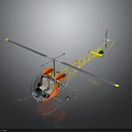 Orange Body Helicopter 3D Model With Yellow Frame And Gray Rotors