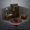 Mystical Wizard Room Interior With Stone Walls Wooden Bookshelf And Black Cat