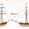 Two Wooden Model Sailboats With Masts Rigging And Vintage Decorative Design