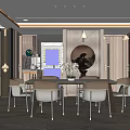 Elegant Modern Restaurant Interior Design With Wooden Dining Table Upholstered Chairs And Decorative Painting