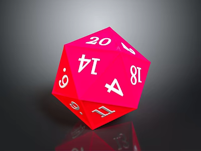Red Polyhedral Commercial Equipment Dice With Numbered Faces For Business And Gaming Events 3d model