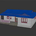 Residential House With Blue Roof White Walls Porch White Railing And Brown Framed Windows