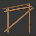 Wooden Garden Structure With Slatted Roof And Crossed Support Beams